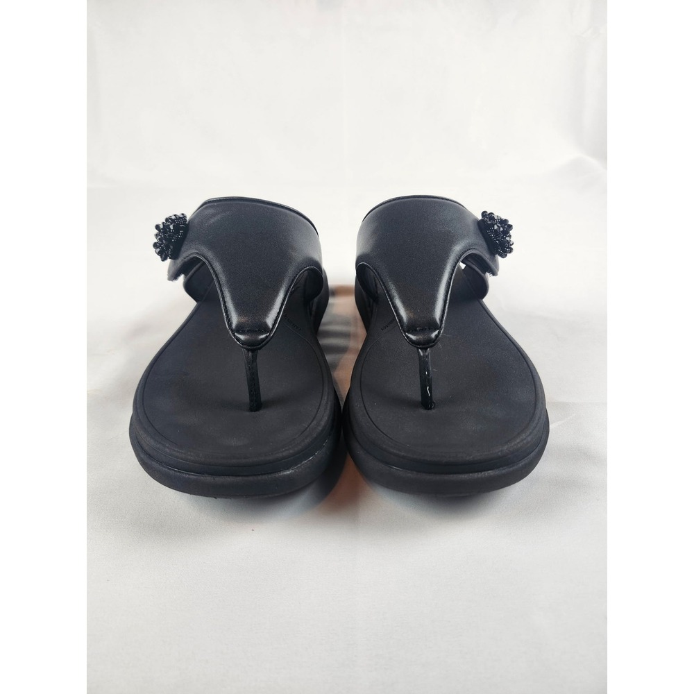FitFlop Womens Size 8 Lulu Crystal Embellished Toe Post Sandals Black IW4-090 - Picture 2 of 6